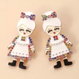 NWT Adorable Christmas Grandma Dangle Earrings With Colorful Shiny Rhinestones